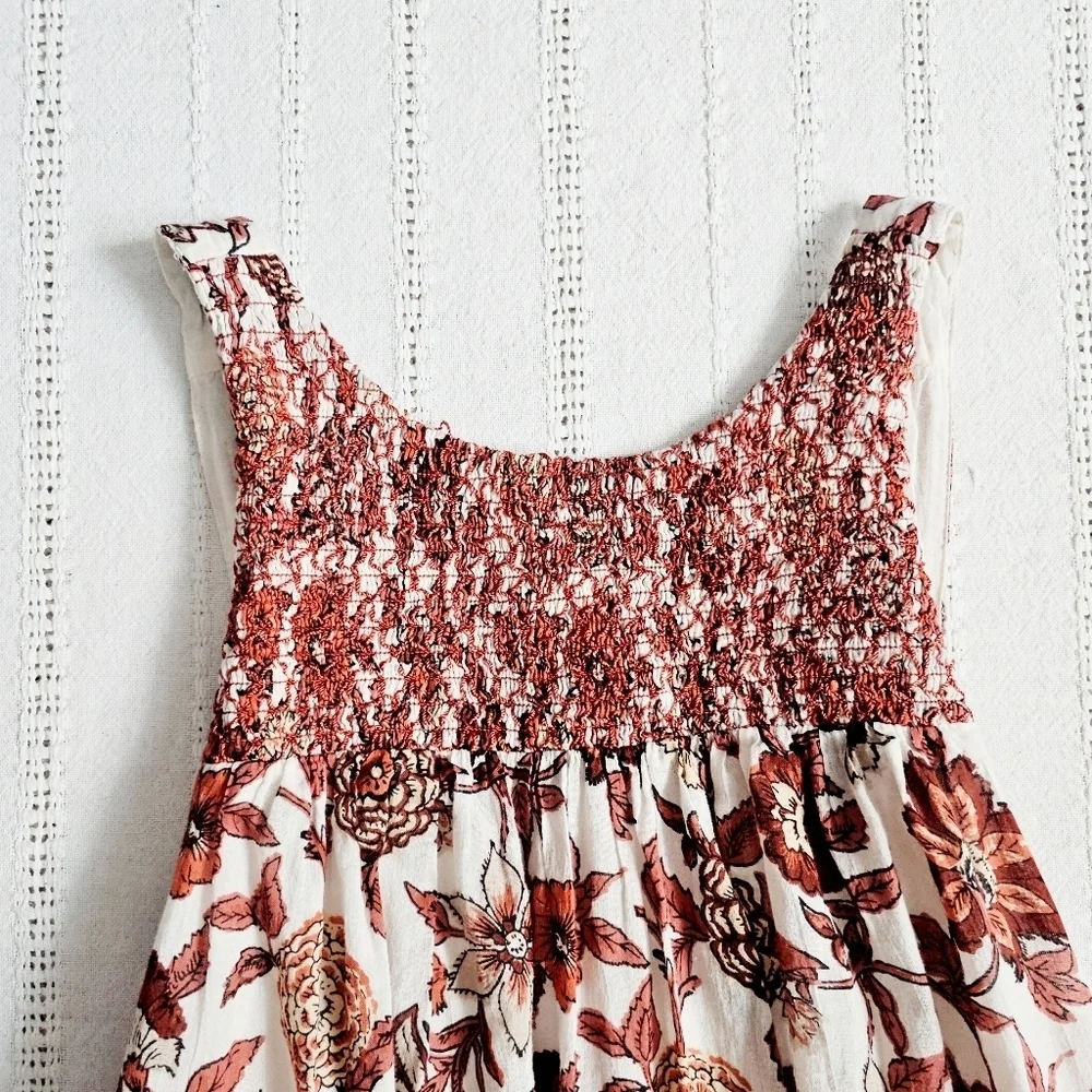 Free People Oh Baby Floral Mini Dress Swing Fully Lined White Cotton Smocked XS